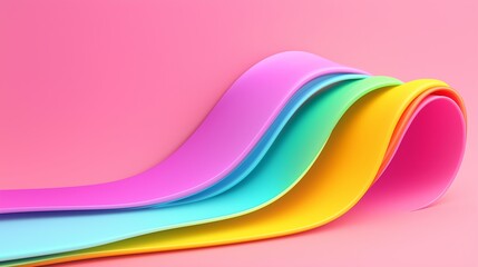 Poster - A colorful rainbow is displayed on a pink background. The rainbow is made up of different colors, including red, orange, yellow, green, blue, and purple. Concept of joy and happiness