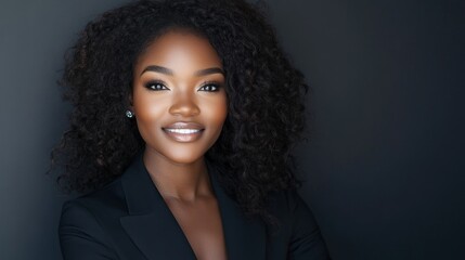 Wall Mural - Portrait of a Smiling Woman with Curly Black Hair