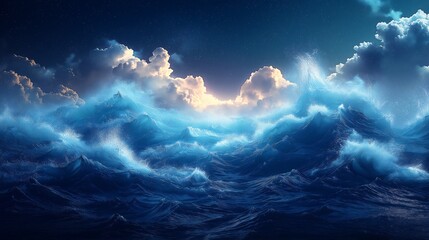stormy night ocean waves under starry sky