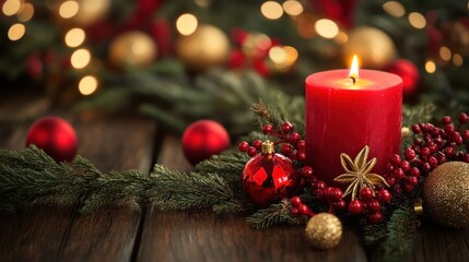 Poster - Christmas Candle with Festive Decorations