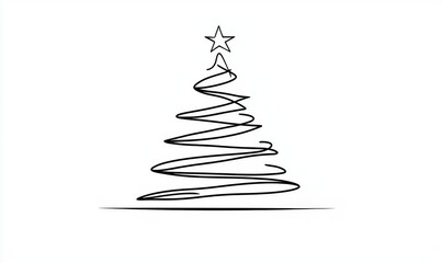 Continual one line drawing of a Christmas tree in minimalist design. Modern illustration.