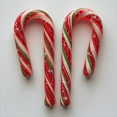 Sticker - Two Red and Green Candy Canes on a White Background