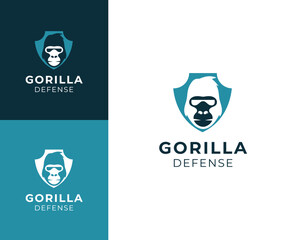 Wall Mural - Gorilla defense logo. Gorilla with shield element logo design illustration.