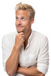 © Rawpixel.com - PNG A european blonde man with hand on his chin thinking about question portrait smiling adult.