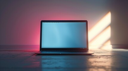 Sticker - Laptop on a Wooden Floor with a Neon Glow