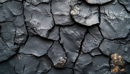 Canvas Print - Cracked Black Rock Surface with Golden Veins