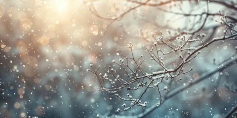 Sticker - Frozen tree branches in a winter snowstorm with fading traces