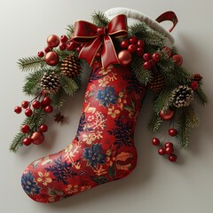 Wall Mural - Christmas Stocking with Festive Decorations