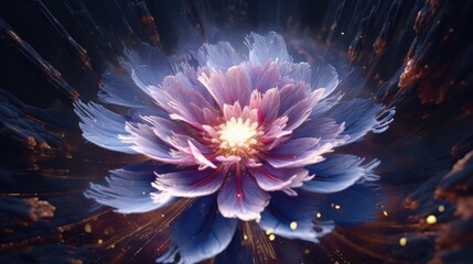 Wall Mural - a delicate flower blooms in a burst of color, its petals shimmering with a soft, ethereal glow.