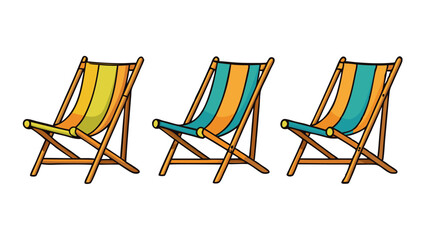 3 set of beach chair silhouette, unique and trendy art, solid white color background, vector