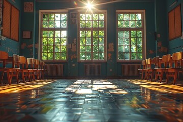 Wall Mural - Sunlight Streaming Through Classroom Windows