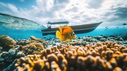 Wall Mural - Tropical Fish and Coral Reef in the Maldives