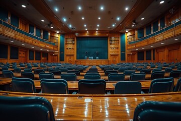 Wall Mural - Empty Auditorium with Wooden Seats and a Stage