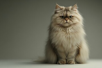 Wall Mural - Elegant persian cat with long, fluffy fur sitting upright. The cat displays a calm and regal demeanor, perfect for pet-related content or advertisements