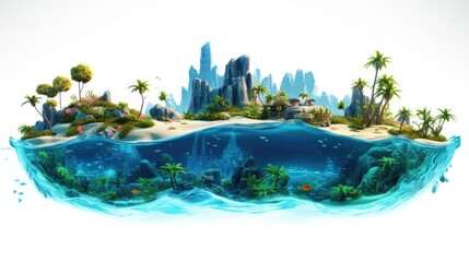 Wall Mural - A tropical island with lush vegetation and crystal clear waters.