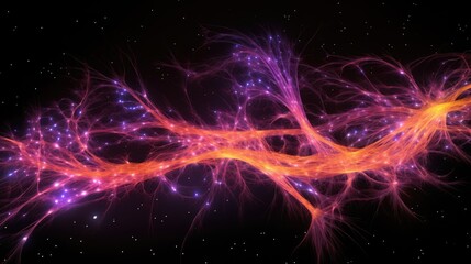 Wall Mural - a vibrant abstract background with glowing lines and stars. the colors are pink, purple, and orange,