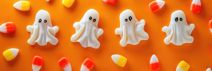 Wall Mural - Step-by-step guide for creating ghost candy decorations with space for text for Halloween children's crafts.