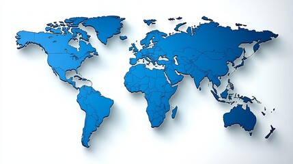 stylized blue world map showcasing continents with clean lines and modern design for educational or 