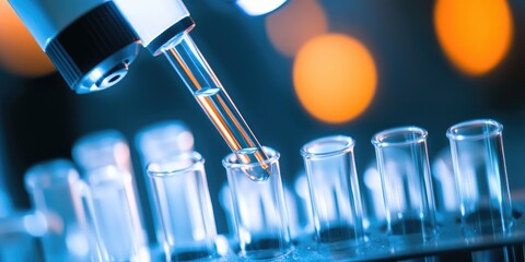 Poster - Scientific research tools, including test tubes and laboratory equipment, used for advancing medical studies.
