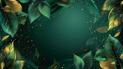 Green and Gold Leaves with Glittering Background