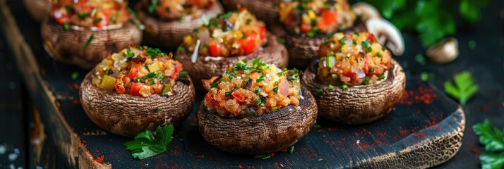 Canvas Print - Vegetable-Filled Baked Stuffed Mushrooms Appetizer in Mushroom Caps