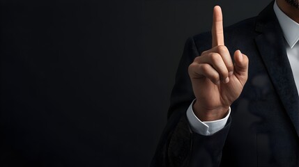 Poster - Businessman in Suit Gesturing Towards Invisible Interface with Raised Finger