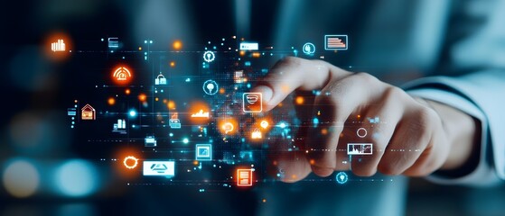 Poster - Businessman Interacting with Futuristic Digital Interface