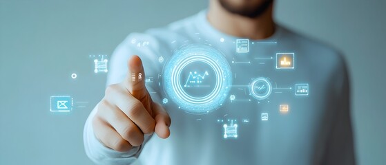 Poster - Businessman Interacting with Invisible Digital Business Analytics Interface