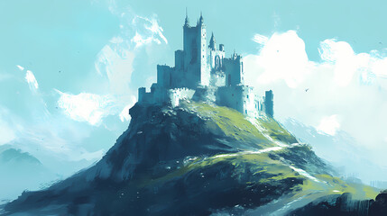 Castle on a hill. Sky Castle. Illustration