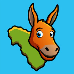 a map in shape like a donkey head, vector illustration cartoon