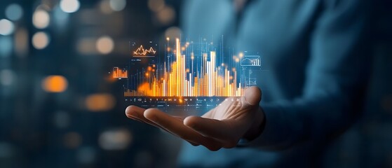 Poster - Businessman s Hand Hovering Over Glowing Finance and Market Analytics