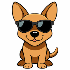 Wall Mural - little dog using black sunglassess in white background isolated, vector illustration cartoon