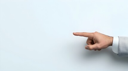 Poster - Businessman s Hand Pointing at Invisible Digital Screen in White Backdrop