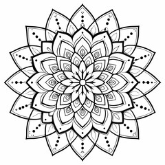 Wall Mural - line art mandala coloring book, black and white outline, vector illustration cartoon