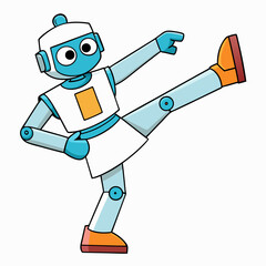 Wall Mural - a robot doing a karate kick on white background, vector illustration cartoon