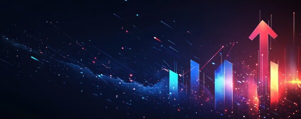 Poster - Upward trend  illustration depicting growth with vibrant digital arrows and graph elements