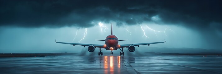 Aufkleber - Dramatic Aerial View of Jetliner Landing in Turbulent Storm Conditions