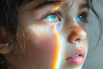 Poster - a child's eyes lighting up as they see a rainbow for the first time. concept of wonder and innocence