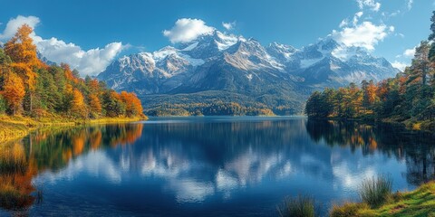 Poster - Majestic Mountain Range Reflecting in a Tranquil Lake