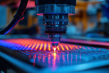 Aufkleber - a technician calibrating a high-precision laser cutting machine in a workshop, demonstrating the use