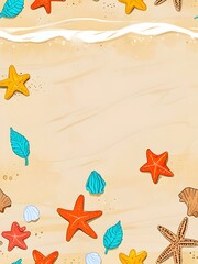 Poster - Beach Scene with Seashells and Starfish