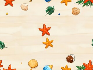 Poster - Summer Beach Background with Starfish and Shells