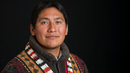 Portrait of a Native American Indian man on a black background