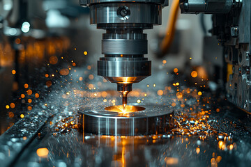 Poster - A person operating a CNC milling machine to create intricate parts, demonstrating precision engineering and computer-controlled manufacturing.