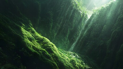 Poster - Sunbeams Through Lush Green Gorge