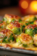 Canvas Print - baked Brussels sprouts smothered in a rich, creamy cheese sauce. AI generative.