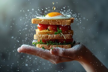 Canvas Print - Sandwich with Fried Egg and Tomatoes