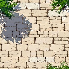 Wall Mural - Stone Wall with Tree Branches and Shadows