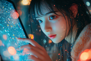 Fototapete - A young person using a tablet to create digital art, representing Gen Z's embrace of technology in creative expression. Concept of digital creativity and modern art.