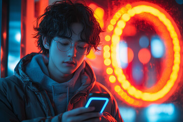 Poster - a young person creating content with a smartphone and ring light, embodying the rise of digital crea